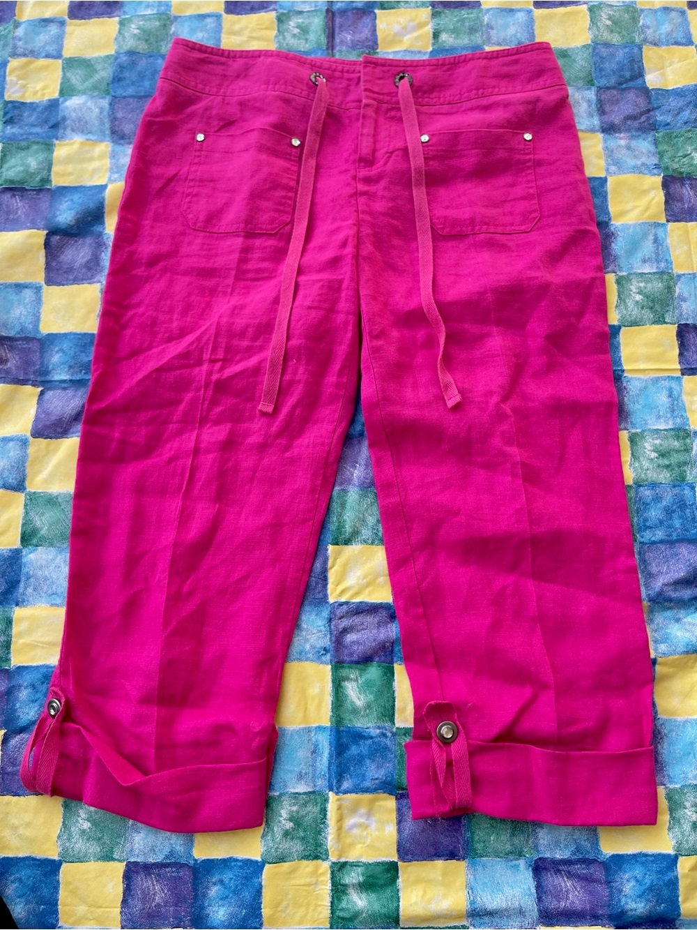 INC International Concepts 100% Linen Hot Pink Capri Pants Size 2